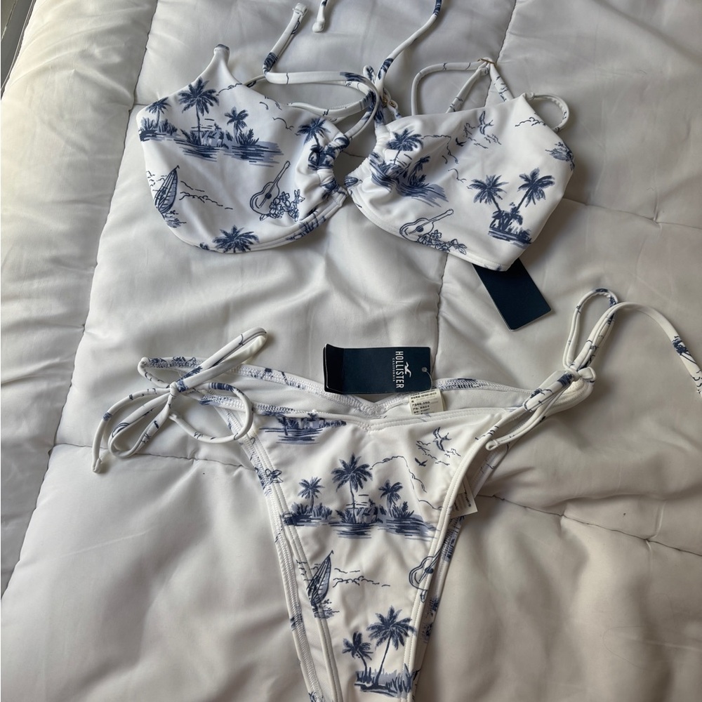 NWT White and Blue Tropical Bikini Set